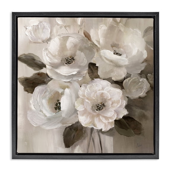 Stupell Industries Ivory Flower Bushel Black Framed Floater Canvas Wall Art, design by Nan