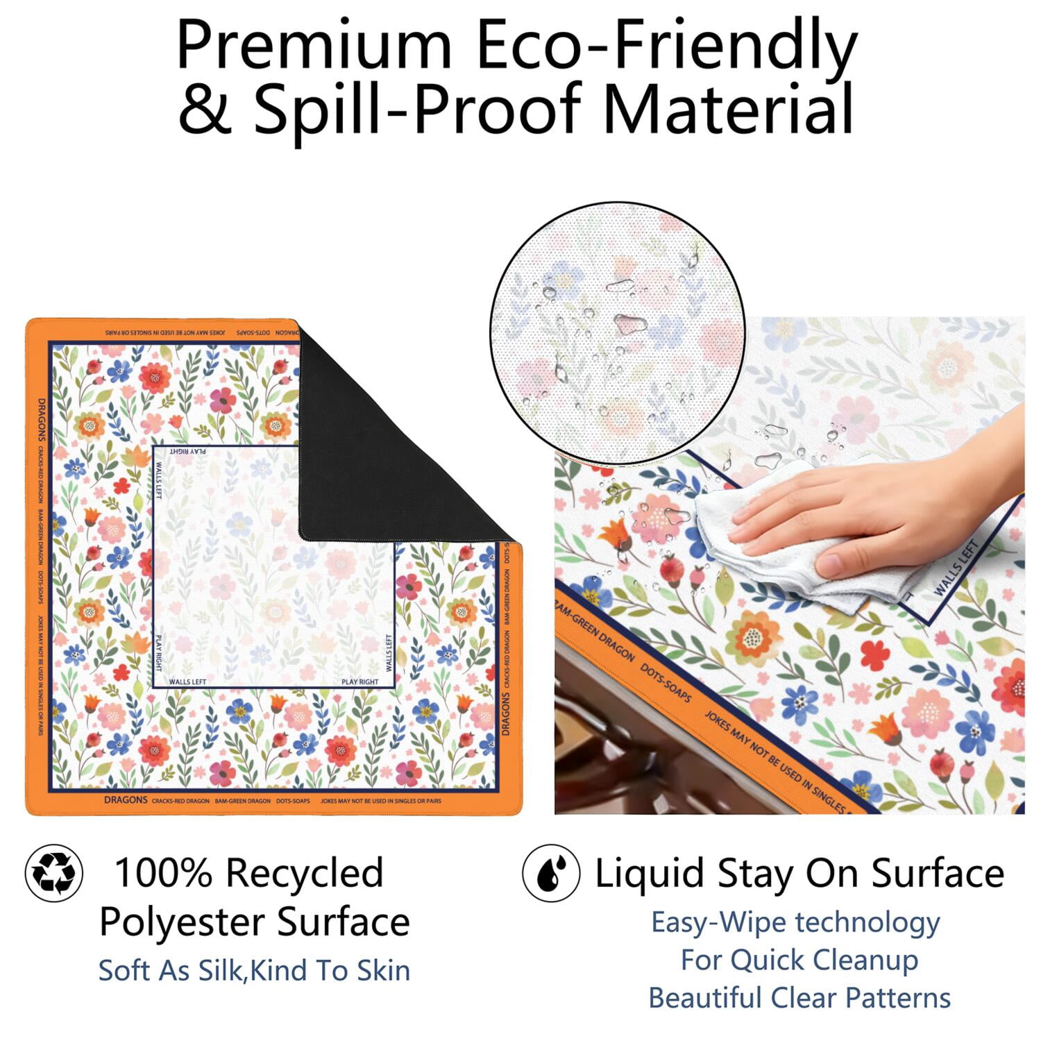 Floral Mahjong Mat with Rules, 31.5*31.5in Anti Slip American Mahjong Mat for Table, Noise Reduction, Neoprene Mah jongg Mats with Carrying Bag & 3 Dices, Mahjong Set Gift, Board Tile Games Mats