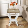 thumbnail image 2 of Farmhouse End Table, Wood Square Side Table, 2 Tiers Accent Table for Family, Living Room or Small Spaces, Concave Legs, White and Brown, 2 of 18