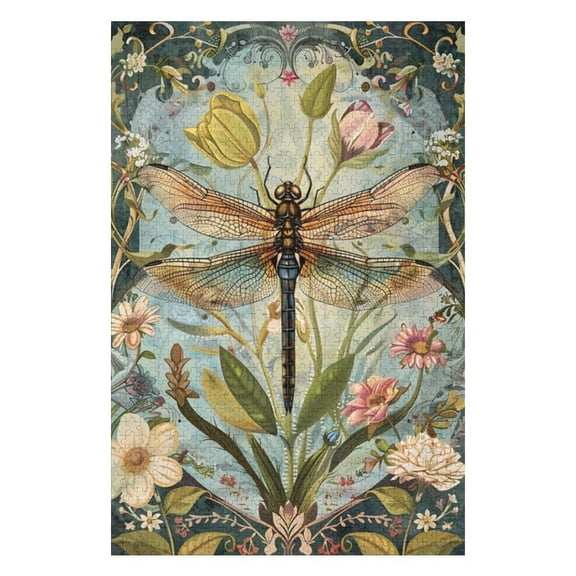 Puzzles for Adults 300 Pieces - Dragonfly Floral Funny Puzzles Gift for Birthday Wedding Christmas Halloween