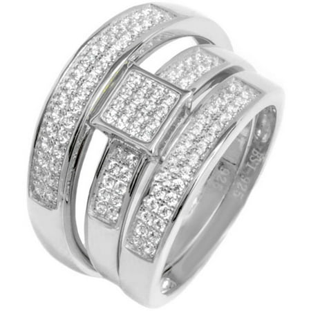 Pori Jewelers CZ Sterling Silver Micro-Pave Square Trio Engagement Ring