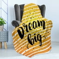 thumbnail image 4 of Dream Soft Flannel Fleece Throw Blanket, Horizontal Ombre Stripe with Dots Dream Big Lettering Graphic Design, Cozy Plush for Indoor and Outdoor Use, 70" x 90", Black Yellow, by Ambesonne, 4 of 5