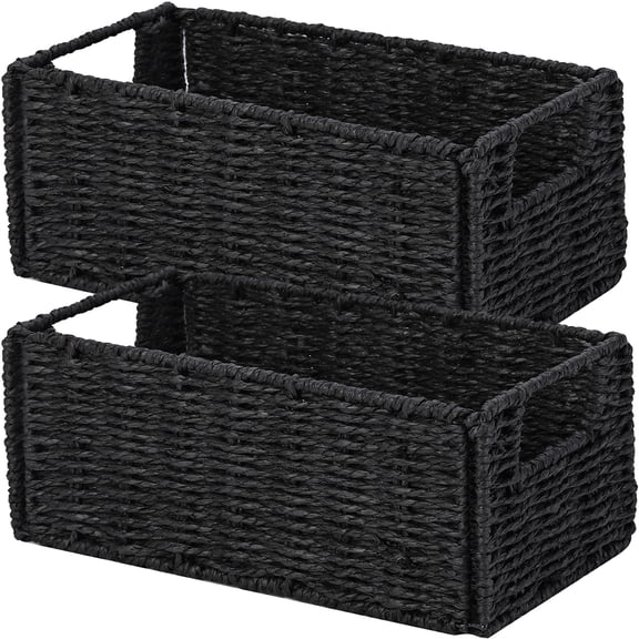 Storage Basket, Set of 2 Hand-Woven Paper Rope Wicker Basket, Small Storage Baskets for Organizing Toilet Paper Basket, Foldable Large Cube Storage Organizer Bins for Shelves (White)