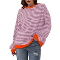 thumbnail image 3 of 2025 Hauts Grande Taille « Femmes Rayé à Blocs de Couleur Chemises Femmes Grande Taille Manches Longues Col Roulé Décontracté Hauts de Sarrau Grande Taille, 3 of 9