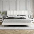 thumbnail image 2 of AUFANK King Bed Frame Upholstered Platform with Wooden Slats, Noise-Free, Beige, 2 of 6