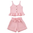 thumbnail image 3 of LIIPEE Girls Outfits Summer Casual Solid Color Soft Sleeveless Tank Tops Bow Shorts Two Piece Set Toddler Cool Comfortable Breathable Cute Daily Clothes,Pink,2-3 Years, 3 of 9