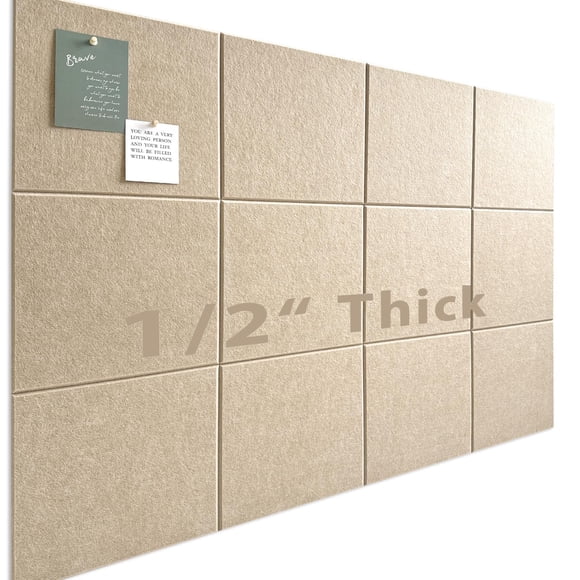 Large Cork Board for Office Wall Decor,48"x36"-12 Pack Felt Wall Tiles with Safe Removable Adhesive Tabs, 1/2" Thick, Felt Bulletin Board Pin Board C