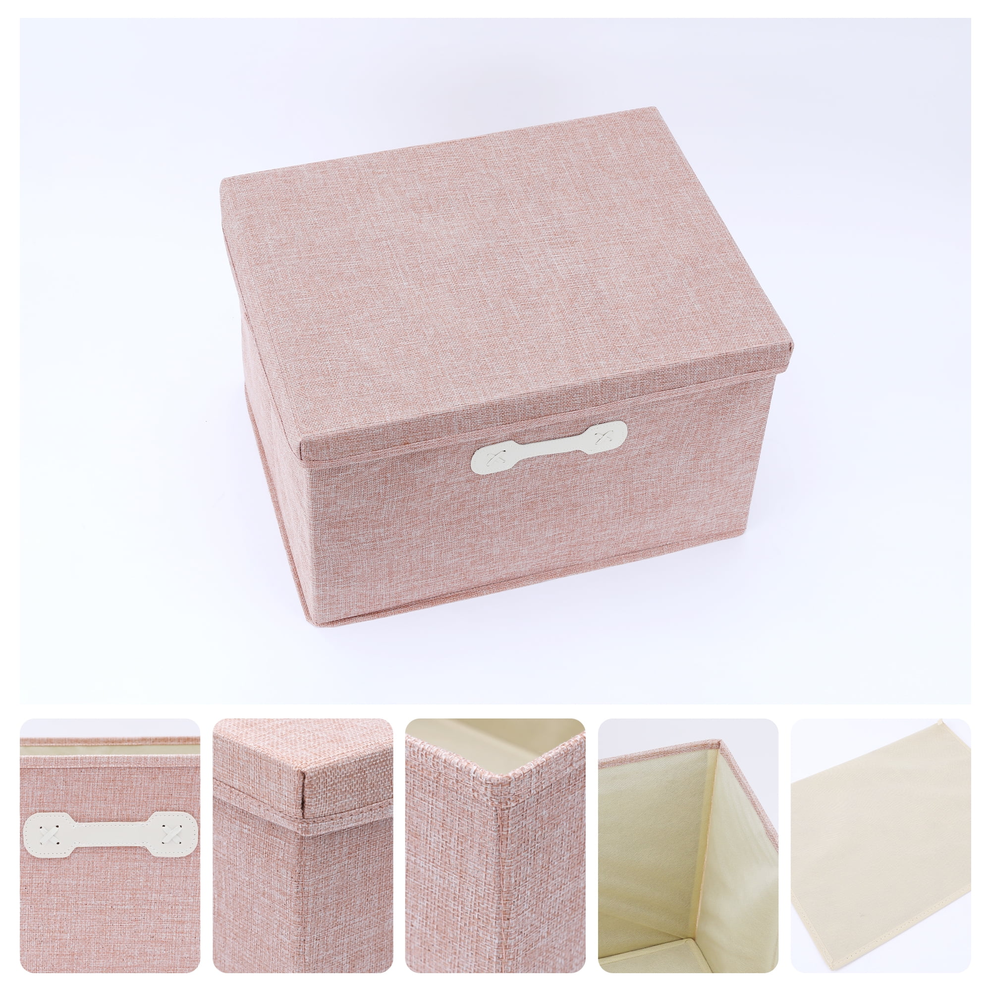 Unique Bargains Storage Cube, Fabric Bin with Lid and Handle Pink 14*11*7in