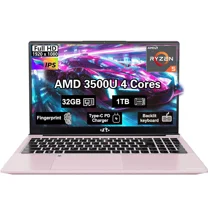 15.6" FHD Business Laptop Computer AMD Ryzen 5 3500U 32GB RAM 1TB SSD Windows 11 Backlit Keyboard Fingerprint Reader 65W PD Lightweight Computer for Work and Student RoseGold