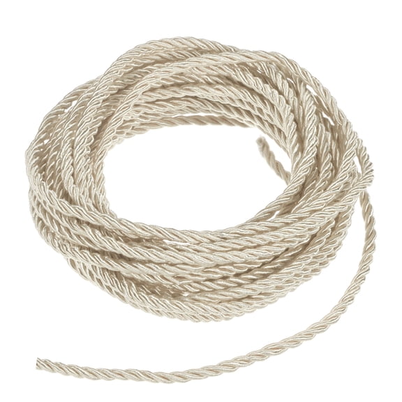Uxcell 5 Yards Soft Twisted Rope Trim, 3 mm/0.12 in Beige Polyester Twisted Silk Rope Cord for DIY Craft