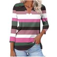 thumbnail image 2 of CLOISE Womens Blouses Fall Cute Striped Shirts Lapel V-Neck 3/4 Sleeve Blouses Oversized Color Block Basic Tees Flowy Clothes Hot Pink L, 2 of 5