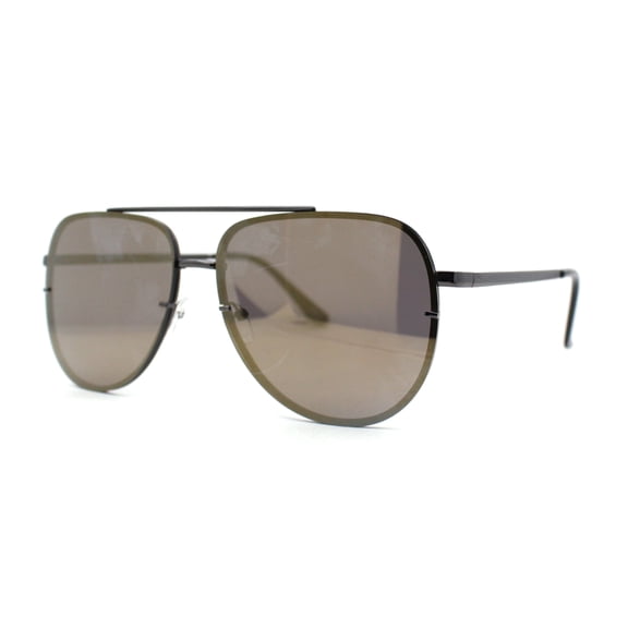 Mens 90s Rimless Officer Style Mirrored Lens Air Force Sunglasses Gunmetal Gold Mirror