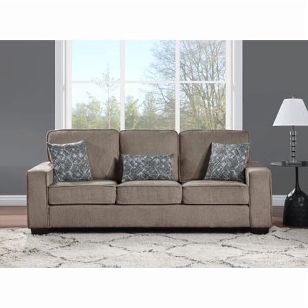Classic Living Room Sofa with Pillows, Square Armrest 3 Seater Sofa Couch, Brown