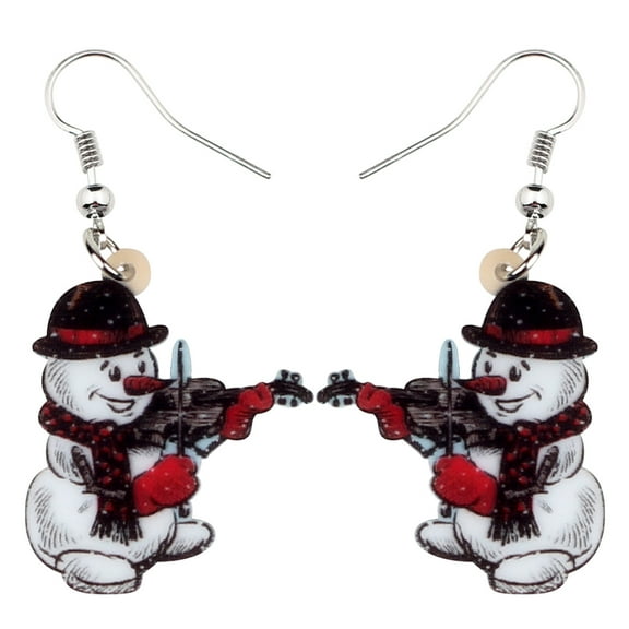 Christmas Cute Top Hat Snowman Earrings Acrylic Music Snowman Dangle Charms Jewelry For Women Gifts