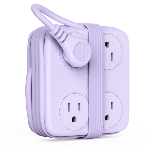 ORICO 8-Outlet Power Strip for Desktop – 5FT Braided Extension Cord with 4 USB Ports, Flat Plug Wall Tap Charging Station for Home Office Dorm(Purple)