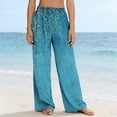 thumbnail image 4 of MYAOYI Women's Summer Gypsophila Print Wide Leg Pants, Elastic High Waist Casual Trousers, 4 of 7