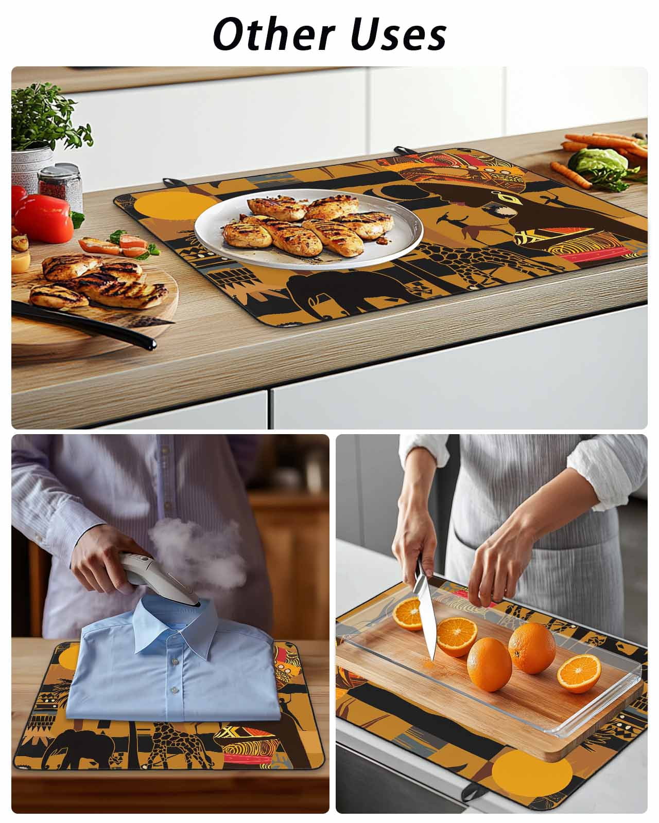 Stove Top Covers for Electric Stove, Black African Women Glass Stovetop Cover Protector, Boho Brown Elephant Giraffe Ethnic Induction Cooktop Protector Oven Mat for Kitchen Countertop 24"x21"