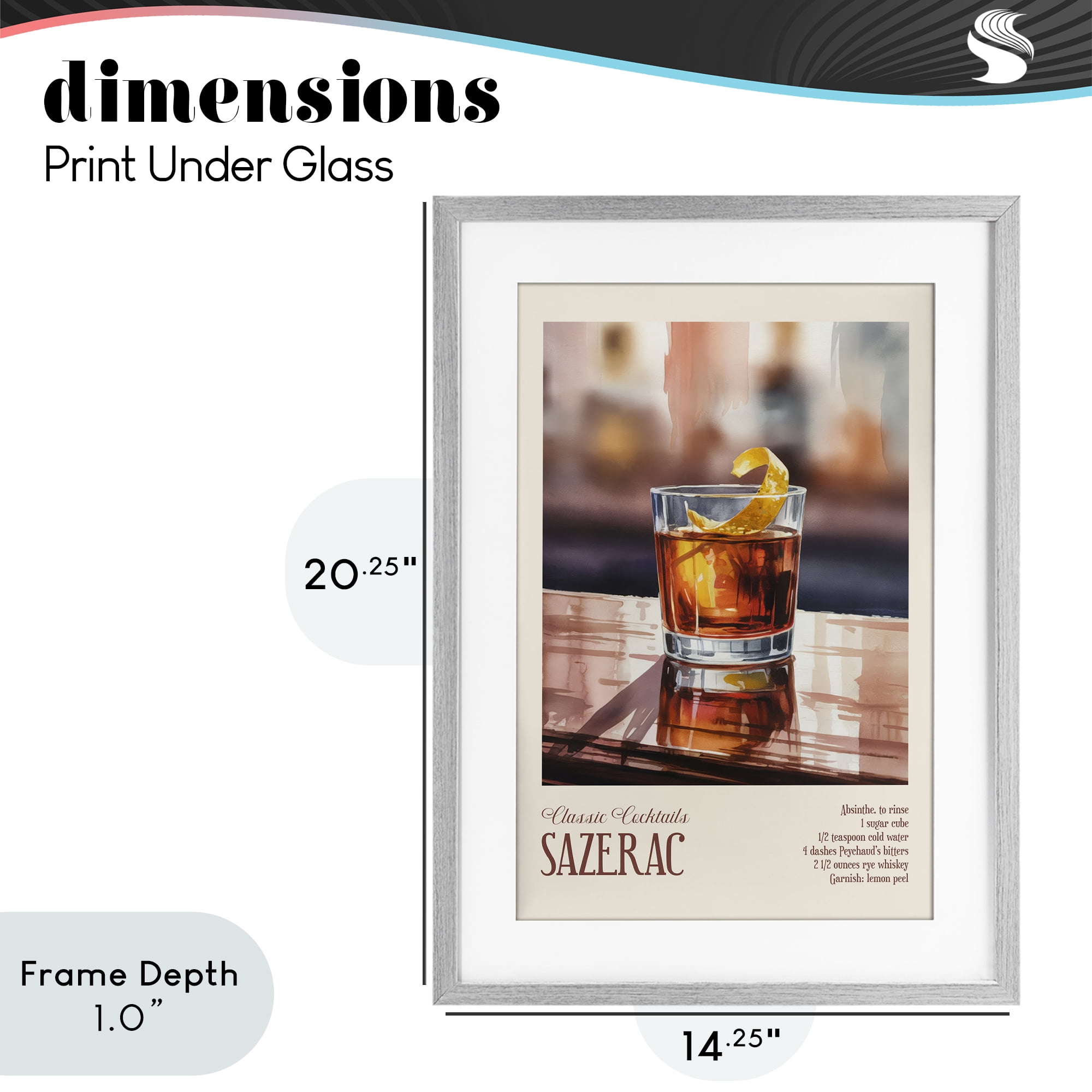 Stupell Industries Sazerac on Reflective Surface Gray Framed Print Under Glass, design by Andreas Magnusson