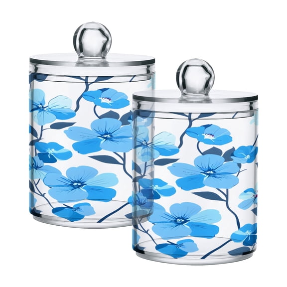 Ryvnso 2 Pack Qtip Holder Organizer Blue Flowers Bathroom Cotton Swabs Cans Storage Canister