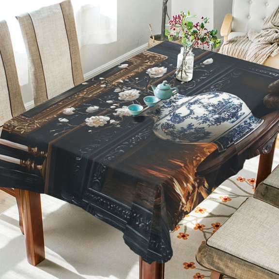 BZSMCE Square Tablecloth Painting Of Blue Vase Pattern Tableclothes
