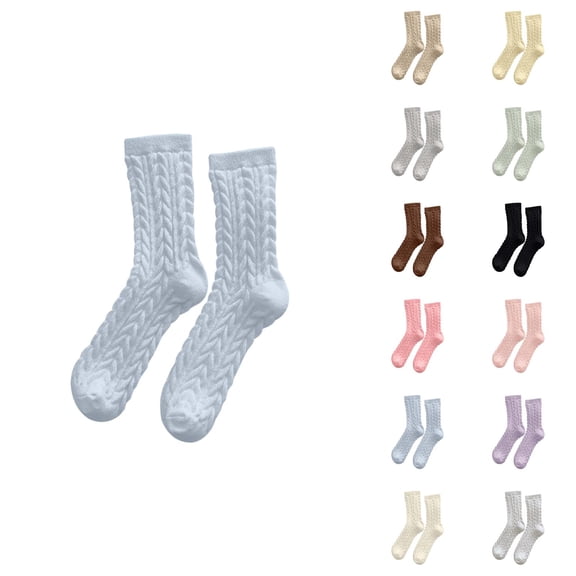 Fuzzy Socks for Women 2025 Winter Cute Cable Knit Thermal Comfort Soft Crew Socks