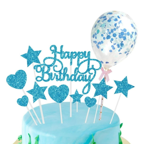 Toppers de pastel letras y estrella de amor BLESIY adorno de torta de feliz cumpleaños Azul