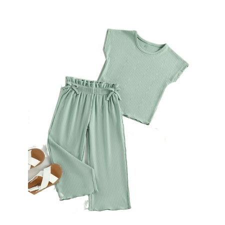 

Casual Plain Round Neck Short Sleeve Mint Green Toddler Girls Two-piece Outfits (Girl s)