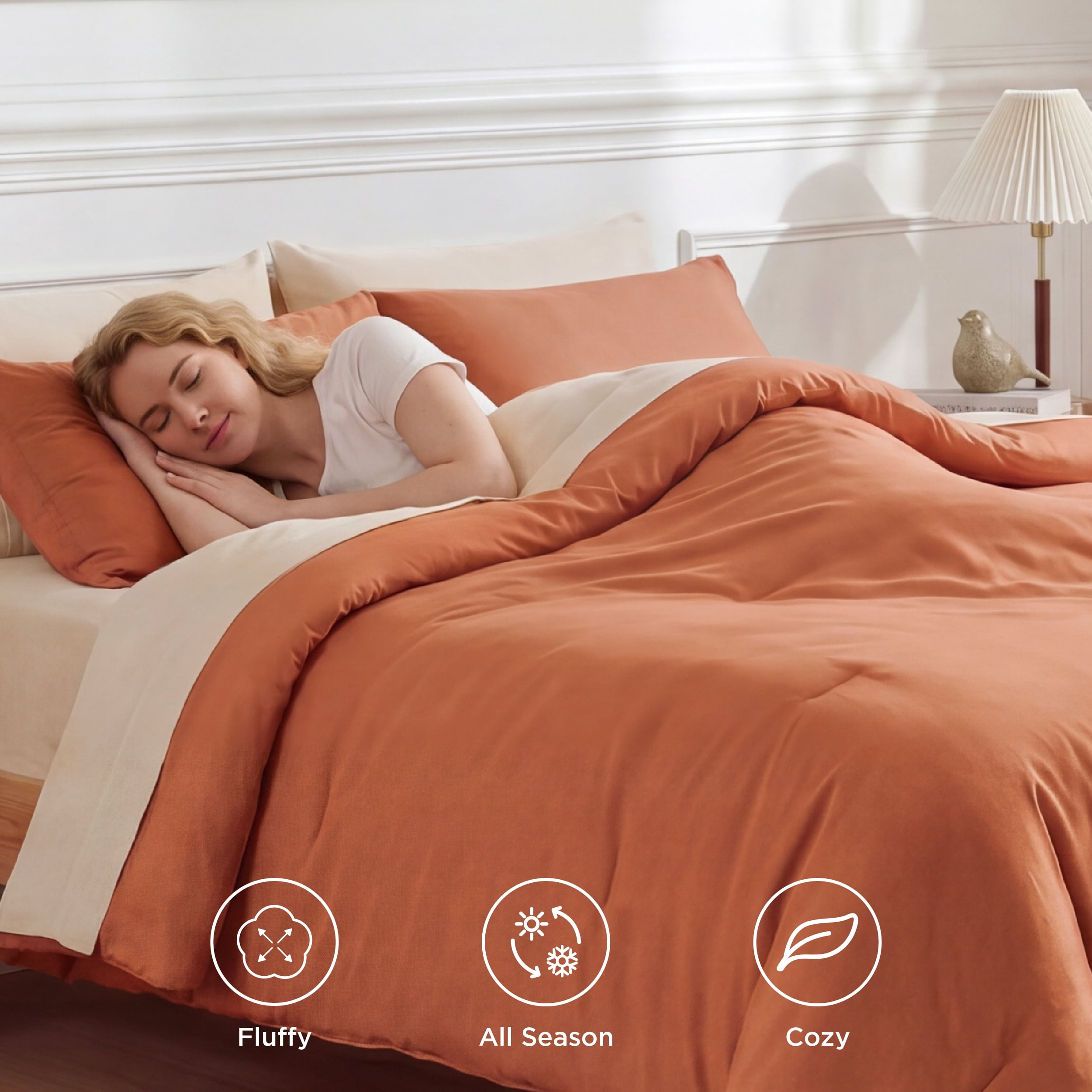 U by Bedsure King Comforter Set Burnt Orange, 7 Pieces Reversible Bed in a Bag, Boho Lightweight Bedding Set, Contrasting Design