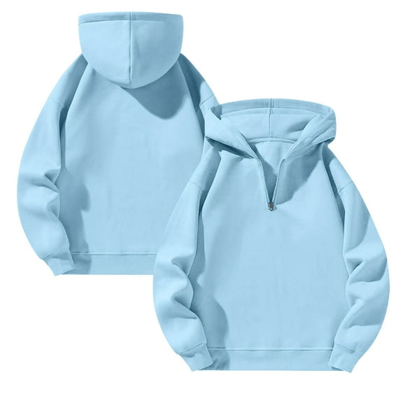 Domuza 1/4 Zip Hoodies for Men Long Sleeve Drop Shoulder Casual Hooded Sweatshirt Fall Winter Trendy Loose Fit Solid Color Pullover Light Blue S