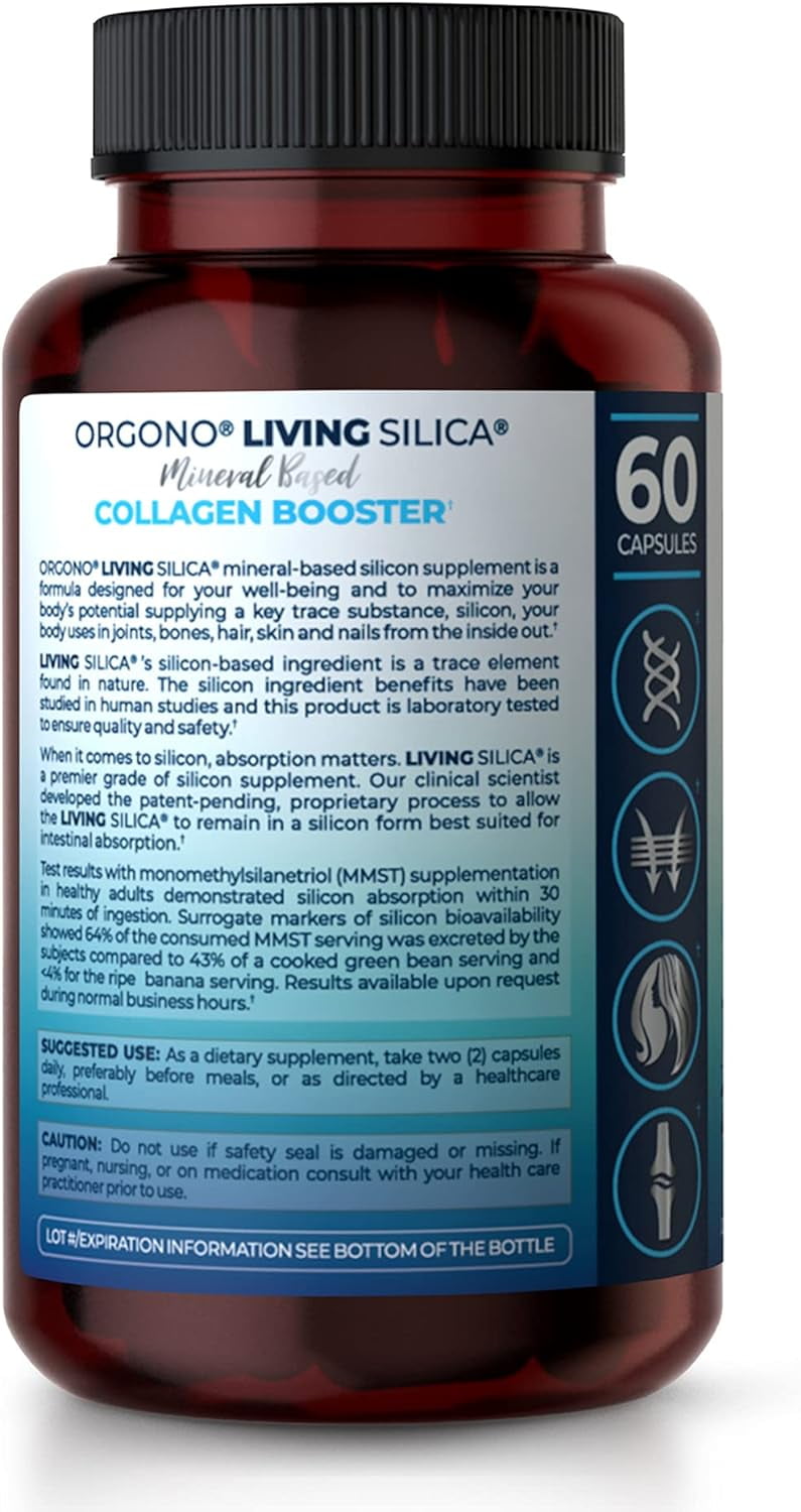 Orgono Living Silica, Collagen Booster for Hairs, Nails, Bones & Joints 60 Caps
