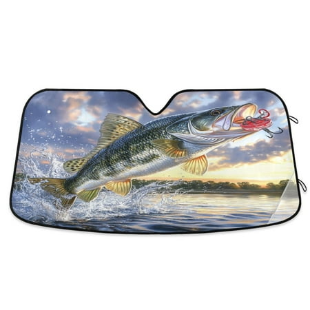 Car Sun Visor 53*23.5Inch Windshield Sun Shield Car Sun Curtain Car Sun Shield Car Sun Insulation Suitable For Most Vehicles Golden Fish Picture