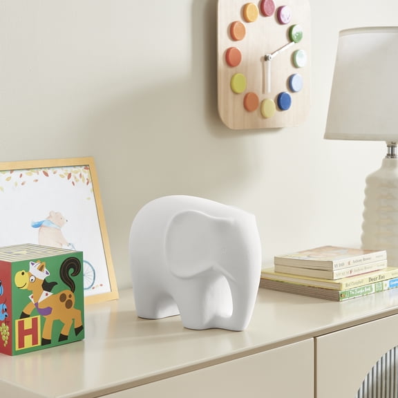Hans White Abstract Minimalist Elephant Decorative Accent Matte Ceramic Sculpture Figure