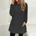 thumbnail image 2 of ManxiVoo Long Sleeve T-Shirt for Women with Front Pockets Round Neck Relaxed Fit Loose Casual Top Utility Chic Everyday Comfort for Active Women L Size Black, 2 of 5