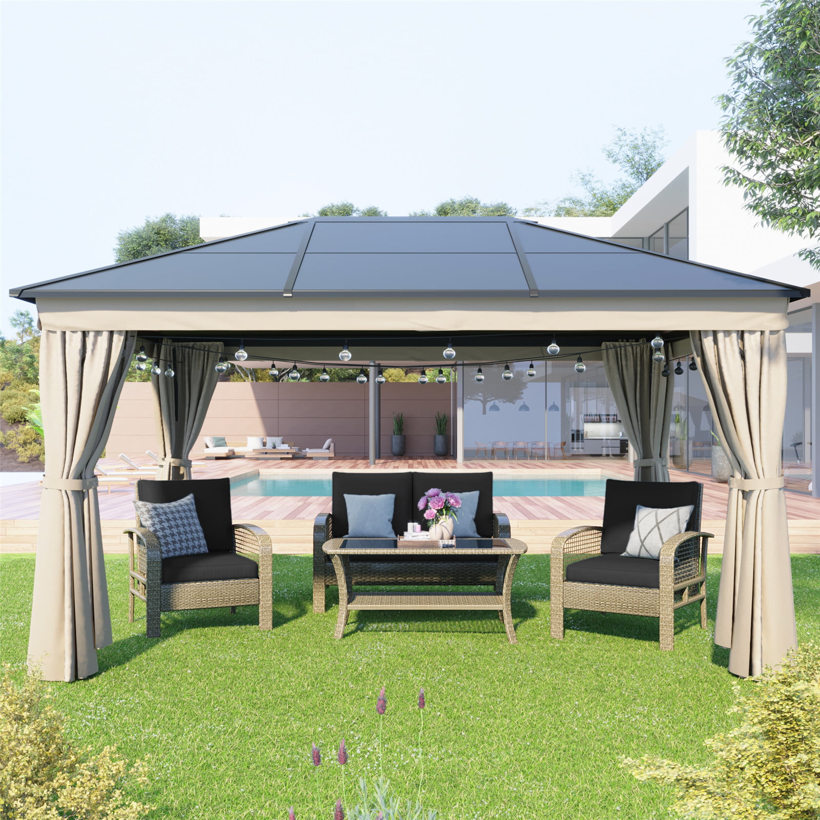 Hot Tub Gazebo Curtains Outdoor Garden Pergola Sunshade Canopy Shelter PAVILLION 