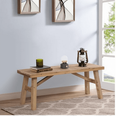 Sawmill Long   Bench, 43" Farmhouse Entryway Bench for Living Dining Room, Rustic Entry Way Benches Seat,    d, Handcraft Finshed, Natural