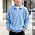 thumbnail image 2 of BXJX Boys Sweatshirts with Half Zip, Lapel Collar Casual Long Sleeve Waffle Knit Pullover Tops Light Blue Size 7-8 T, 2 of 9