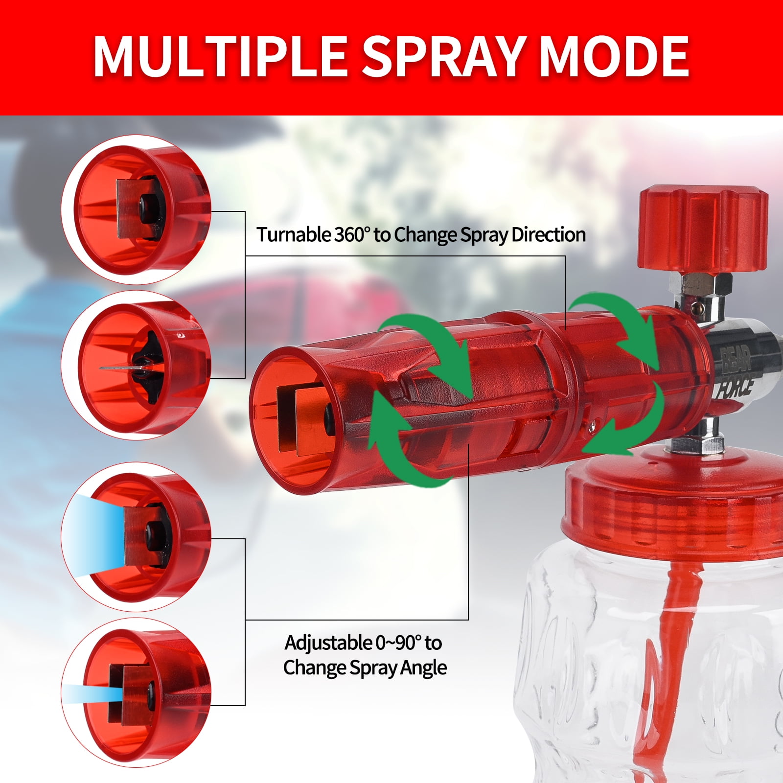 BEAR FORCE Pressure Washer Spray Gun Power Washer Short Gun with M22 Inlet-14mm & Foam Cannon Foam Gun with 5 Nozzles Tips #035 & 3/8'' Quick Connector, Additional Orifice Nozzle 1.10mm Car Washing
