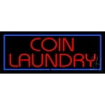 thumbnail image 1 of Red Coin Laundry Blue Border LED Neon Sign 13" Tall x 32" Wide - inches, Black Square Cut Acrylic Backing, with Dimmer - Bright and Premium built indoor LED Neon Sign for Storefront., 1 of 7