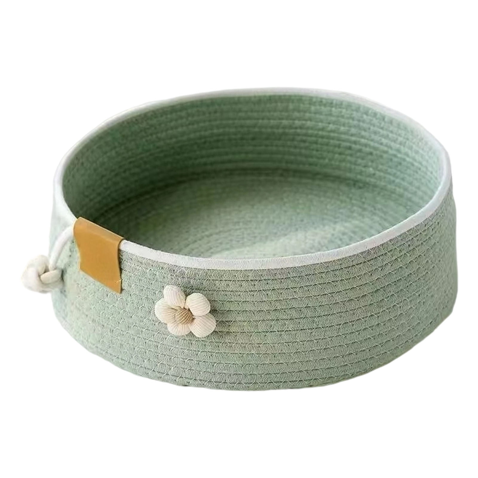 Cozy Woven Pet Bed, Soft Cotton Rope Cat Basket for Scratching 1 Pack, Washable Round Sleeping Nest, Comfortable Bedding for Small Dogs & Cats 13.8x5.1 Inch