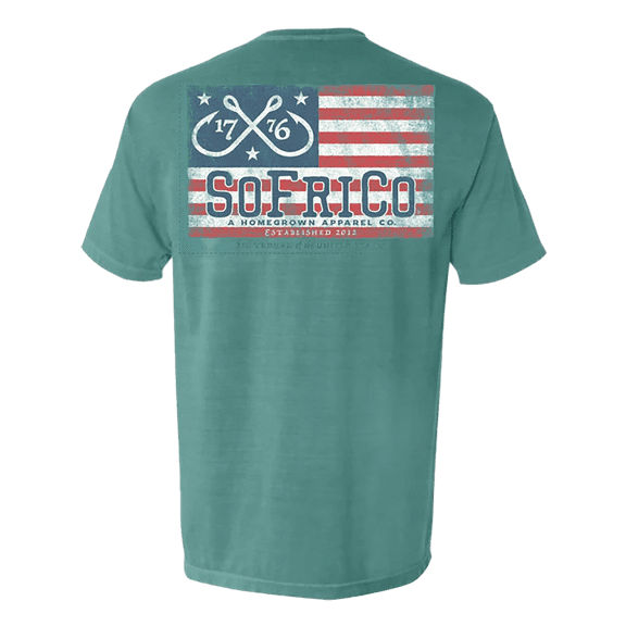 Southern Fried Cotton Hooks and Stripes Forever American Flag Short Sleeve Comfort Colors Seafoam Graphic T-shirt-Large