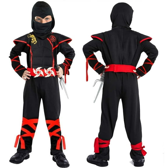 Deluxe Ninja Costume Set Muscle Ninja Costumes for Kids Cosplay Dress up Accessories(kids-L-8/9T)
