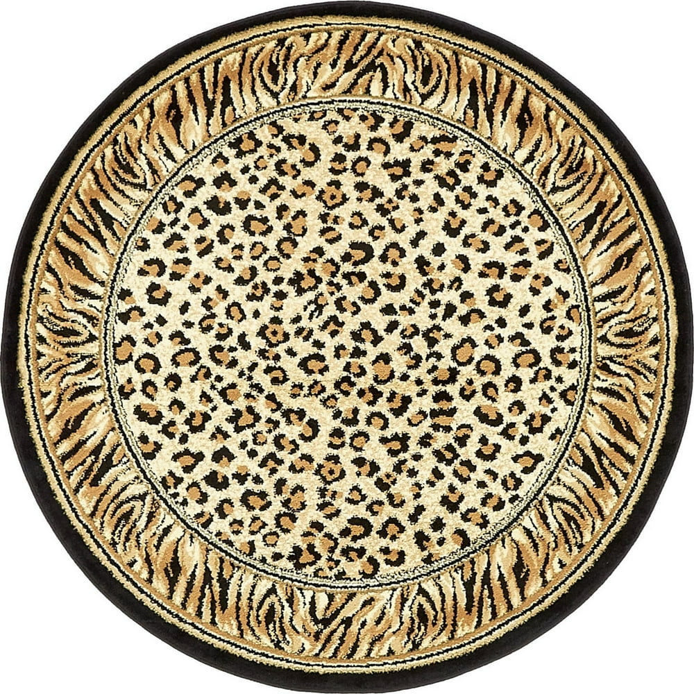 Unique Loom Indoor Round Animal Print Modern Area Rugs Brown/Black