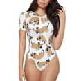 thumbnail image 1 of Saiise Motif Chien Teckel Chiot Grenouillère à Manches Courtes Col Rond Pyjama Extensible avec Fermeture à Pression-Grand, 1 of 7