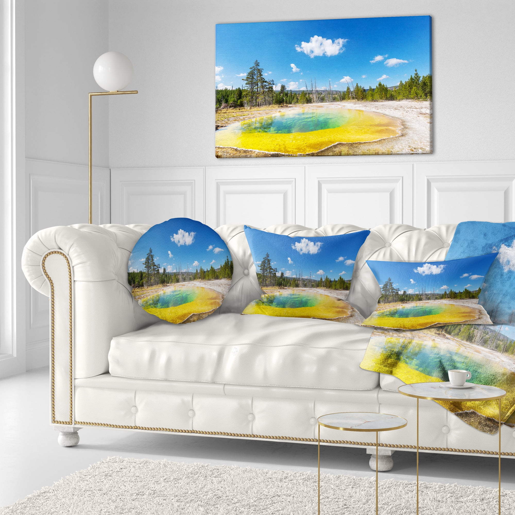 Designart Morning Glory Pool with Bright Sky - Landscape Photography Throw Pillow - 12x20