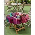 thumbnail image 4 of Outdoor Tablecloth with Umbrella Hole for Patio/Picnic/Party/Camping, Abstract Red Waterproof Table Cloth Round Cover Washable, Painting Buildings Geometric Color Block (Dia 54"), 4 of 8