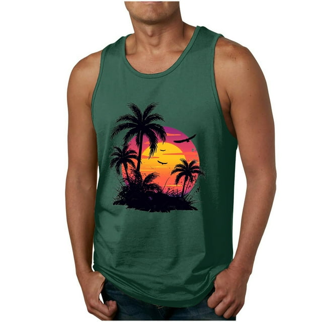 Camisetas de Tanque de los Hombres Tanque de los Hombres Incolor Gradiente de Impresión Cuello Redondo Correa Delgada Fuga Atrás Regular Casual Deportes Blusas de Tanque