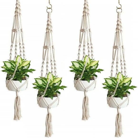 Sorbus Macrame Plant Hanger Indoor Outdoor Hanging Plant Pots Cotton Rope, Elegant for Home, Patio, Garden, 4-Pack