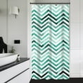 thumbnail image 2 of Cortina de ducha pequeña, color verde azulado y negro, estilo bohemio, con diseño de espiga, chevron, geométrico, de 91 x 183 cm, individual, estrecha, para caravana, de tela, para baño, poliéster,, 2 of 6