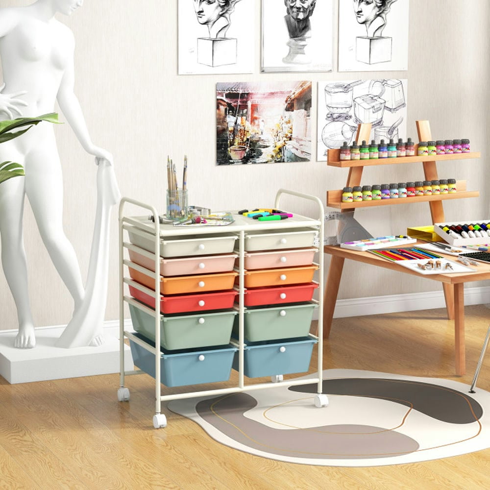 Canddidliike 12 Drawers Rolling Cart Storage Scrapbook Paper Organizer Bins, Craft Organizers and Storage, Multipurpose Organizer Cart for Home, Office, School, Deep Multicolor