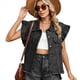 thumbnail image 1 of Chaleco Vaquero con Botones y Puños de Madera para Mujer, Estampado Liso y de Leopardo, Estilo Casual, Elegante, con Bolsillos con Solapa Gris Negro L, 1 of 10